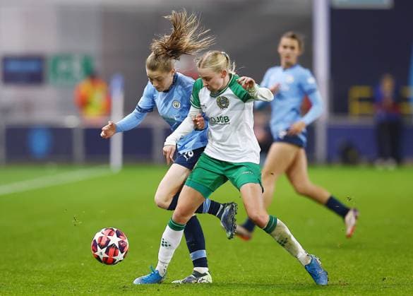 Jess Park of Manchester City and Emilie Joramo of Hammarby Manchester City Women v Hammarby Women, UEFA Women s Champions League, Group D, Football, Joie Stadium , Manchester, UK - 12 Nov 2024 EDITORIAL USE ONLY No use with unauthorised audio, video, data, fixture lists, club league logos or live services. Online in-match use limited to 120 images, no video emulation. No use in betting, games or single club league player publications. Copyright: xMattxWest Shutterstockx 14897906h