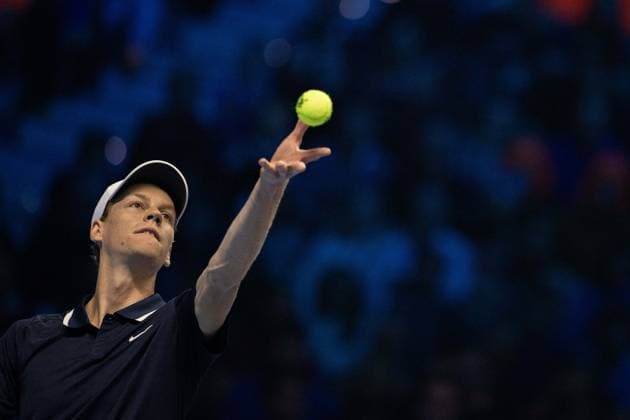 Italy s Jannik Sinner& xa0;serves to United States Taylor Fritz& xa0; during the singles tennis match of the ATP, Tennis Herren World Tour Finals at the Inalpi Arena in Turin, Italy - - Tuesday, November 12, 2024.  Copyright: xMarcoxAlpozzi LaPressex