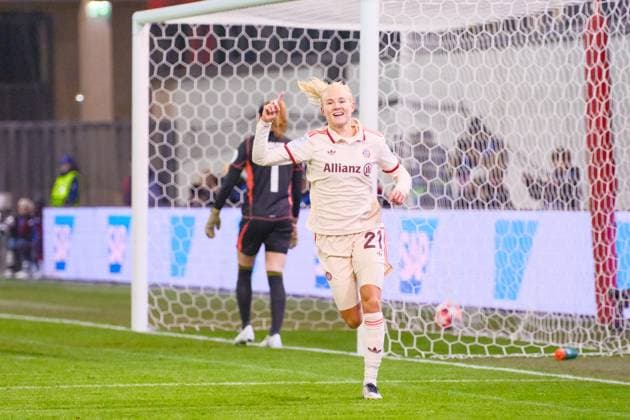 Pernille Harder 21, FC Bayern München Goal for 1 0 at the match FC Bayern München v Valerenga IF, Football, UEFA Women s Champions League 2024 2025, Matchday 3 on 12 11 2024 in Munich, FC Bayern Campus DFL and DFB regulations prohibit any use of photographs as image sequences and or quasi video Bayern Germany