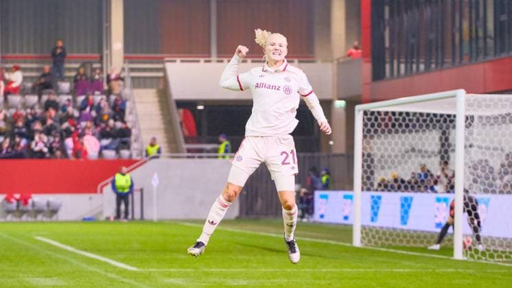 Pernille Harder 21, FC Bayern München Goal for 1 0 at the match FC Bayern München v Valerenga IF, Football, UEFA Women s Champions League 2024 2025, Matchday 3 on 12 11 2024 in Munich, FC Bayern Campus DFL and DFB regulations prohibit any use of photographs as image sequences and or quasi video Bayern Germany