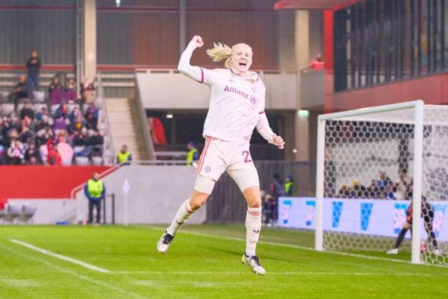 Pernille Harder 21, FC Bayern München Goal for 1 0 at the match FC Bayern München v Valerenga IF, Football, UEFA Women s Champions League 2024 2025, Matchday 3 on 12 11 2024 in Munich, FC Bayern Campus DFL and DFB regulations prohibit any use of photographs as image sequences and or quasi video Bayern Germany