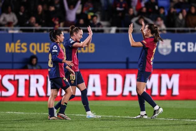November 12, 2024, Sant Joan Despi, Barcelona, Spain: Caroline Graham Hansen of FC Barcelona, Barca Femenino celebrates a goal during the UEFA Women s Champions League 2024 25 Group Stage MD3, football match played between FC Barcelona and SKN St. Polten at Johan Cruyff Stadium on November 12, 2024 in Sant Joan Despi, Spain. Sant Joan Despi Spain - ZUMAa181 20241112_zaa_a181_127 Copyright: xJavierxBorregox