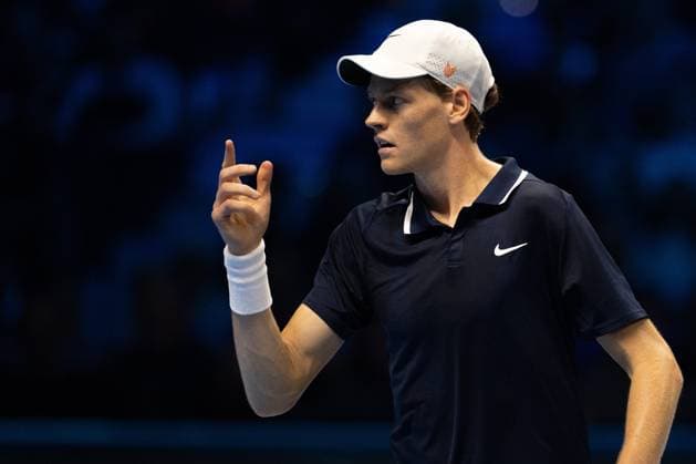 Italy s Jannik Sinner reacts during the singles tennis match of the ATP, Tennis Herren World Tour Finals against United States Taylor Fritz at the Inalpi Arena in Turin, Italy - - Tuesday, November 12, 2024.  Copyright: xMarcoxAlpozzi LaPressex