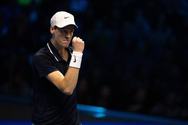 Italy s Jannik Sinner reacts during the singles tennis match of the ATP, Tennis Herren World Tour Finals against United States Taylor Fritz at the Inalpi Arena in Turin, Italy - - Tuesday, November 12, 2024.  Copyright: xMarcoxAlpozzi LaPressex
