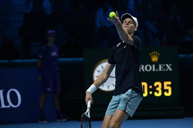 November 12, 2024, Turin: Jannik Sinner of Italy during the match against Taylor Fritz of USA at the Nitto ATP, Tennis Herren Finals in Turin, Italy 12 November 2024..ANSA MASSIMO RANA Nitto ATP Finals in Turin  - ZUMAa110 20241112_zaf_a110_011 Copyright: xMassimoxRanax