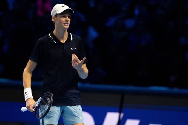 Italy s Jannik Sinner reacts during the singles tennis match of the ATP, Tennis Herren World Tour Finals against United States Taylor Fritz at the Inalpi Arena in Turin, Italy - - Tuesday, November 12, 2024.  Copyright: xMarcoxAlpozzi LaPressex