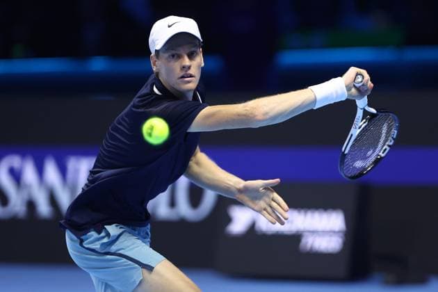 Jannik Sinner (Italy) controls the ball, Day 3, Nitto ATP, Tennis Herren Finals 2024, INALPI Arena, November 12, 2024, Turin, Italy.