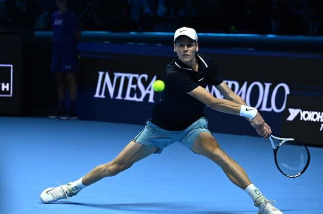 November 12, 2024, Turin: Jannik Sinner of Italy during the match against Taylor Fritz of USA at the Nitto ATP, Tennis Herren Finals in Turin, Italy 12 November 2024..ANSA MASSIMO RANA Nitto ATP Finals in Turin  - ZUMAa110 20241112_zaf_a110_016 Copyright: xMassimoxRanax