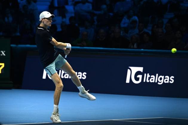 November 12, 2024, Turin: Jannik Sinner of Italy during the match against Taylor Fritz of USA at the Nitto ATP, Tennis Herren Finals in Turin, Italy 12 November 2024..ANSA MASSIMO RANA Nitto ATP Finals in Turin  - ZUMAa110 20241112_zaf_a110_018 Copyright: xMassimoxRanax