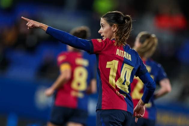 Barcelona, Spain, November 12th 2024: Aitana Bonmati (14 FC Barcelona, Barca celebrates after scoring during the UEFA Womens Champions League football match between FC Barcelona and SKN St Polten at the Johan Cruyff Stadium in Barcelona, Spain (Judit Cartiel SPP) Copyright: xJuditxCartiel SPPx spp-en-JuCa-JUCA0472