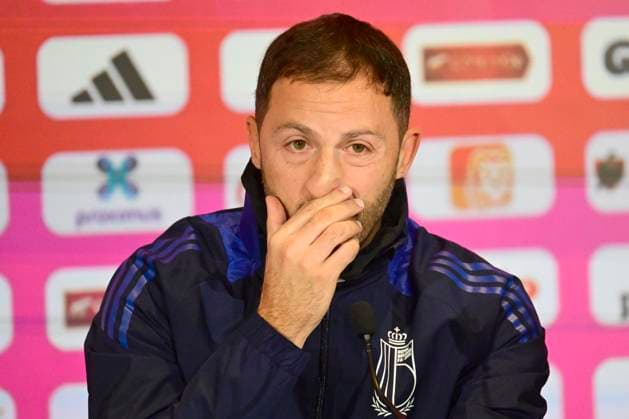 Media Activities of the Belgian National Football team - 13 11 2024 TUBIZE, BELGIUM - NOVEMBER 13 : Tedesco Domenico head coach of Belgium pictured during a press conference, PK, Pressekonferenz prior to the Nations League games against Italy and Israel at the Belgian National Football center on November 13, 2024 in Tubize, Belgium, 13 11 2024 Tubize Belgium  Copyright: xPeterxDexVoechtx