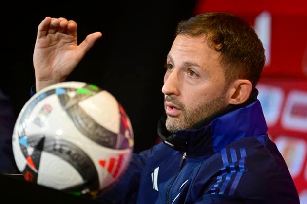 Media Activities of the Belgian National Football team - 13 11 2024 TUBIZE, BELGIUM - NOVEMBER 13 : Tedesco Domenico head coach of Belgium pictured during a press conference, PK, Pressekonferenz prior to the Nations League games against Italy and Israel at the Belgian National Football center on November 13, 2024 in Tubize, Belgium, 13 11 2024 Tubize Belgium  Copyright: xPeterxDexVoechtx