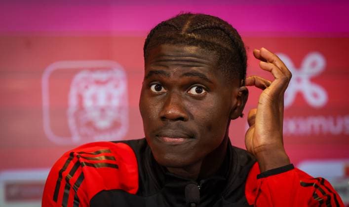 Belgium s Amadou Onana pictured during a training session of Belgian national soccer team Red Devils, ahead of tomorrow game against Italy in the Nations League group phase, Wednesday 13 November 2024 in Tubize. VIRGINIExLEFOUR  x105307736x