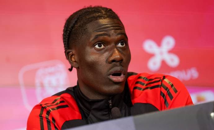 Belgium s Amadou Onana pictured during a training session of Belgian national soccer team Red Devils, ahead of tomorrow game against Italy in the Nations League group phase, Wednesday 13 November 2024 in Tubize. VIRGINIExLEFOUR  x105307743x