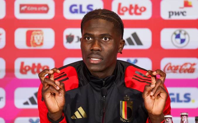 Belgium s Amadou Onana pictured during a training session of Belgian national soccer team Red Devils, ahead of tomorrow game against Italy in the Nations League group phase, Wednesday 13 November 2024 in Tubize. VIRGINIExLEFOUR  x105307766x