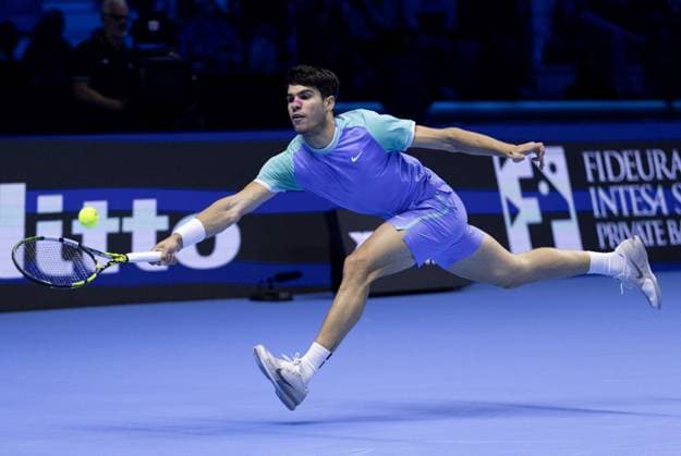 Carlos Alcaraz of Spain in action Nitto ATP, Tennis Herren Finals, Day 4, Tennis, Inalpi Arena, Turin, Italy 13 Nov 2024  Copyright: xEllaxLing Shutterstockx 14893624z