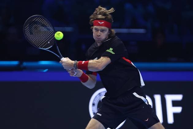 Andrey Rublev (Russia) controls the ball, Day 4, Nitto ATP, Tennis Herren Finals 2024, INALPI Arena, November 13, 2024, Turin, Italy.