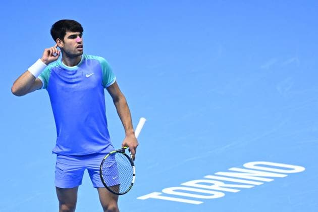 Nitto ATP, Tennis Herren Finals - Alcaraz vs Rublev - Turin Carlos Alcaraz (ESP) during his second match at the 2024 Nitto ATP Finals in Turin, Italy, on November 13, 2024. Photo by Corinne Dubreuil ABACAPRESS.COM Turin Italy  Copyright: xDubreuilxCorinne ABACAx