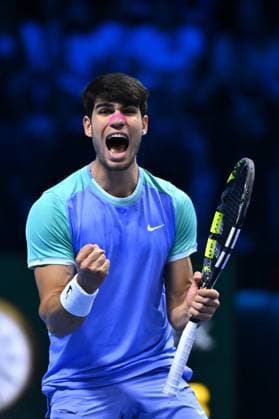 Nitto ATP, Tennis Herren Finals - Alcaraz vs Rublev - Turin Carlos Alcaraz (ESP) during his second match at the 2024 Nitto ATP Finals in Turin, Italy, on November 13, 2024. Photo by Corinne Dubreuil ABACAPRESS.COM Turin Italy  Copyright: xDubreuilxCorinne ABACAx