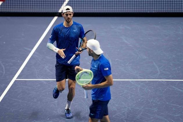 Italy s Simone and Italy s Andrea Vavassori during the match against Kevin KRAWIETZ, of Germay and Tim PUETZ of Germany, at the Inalpi Arena in Turin, Italy - - Wednesday, November 13, 2024.  Copyright: xMarcoxAlpozzi LaPressex