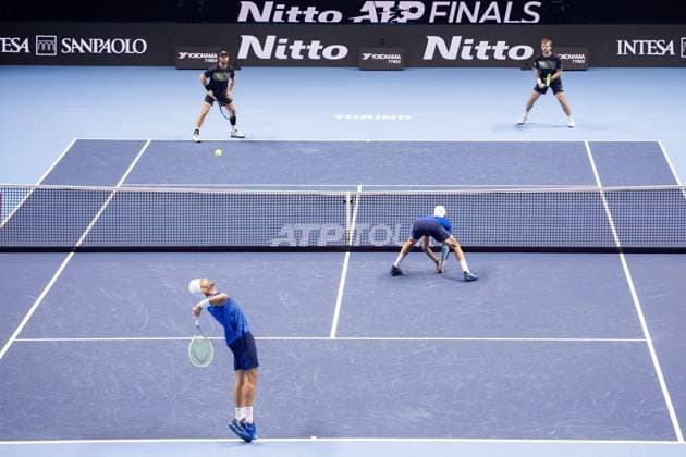 Italy s Simone and Italy s Andrea Vavassori during the match against Kevin KRAWIETZ, of Germay and Tim PUETZ of Germany, at the Inalpi Arena in Turin, Italy - - Wednesday, November 13, 2024.  Copyright: xMarcoxAlpozzi LaPressex