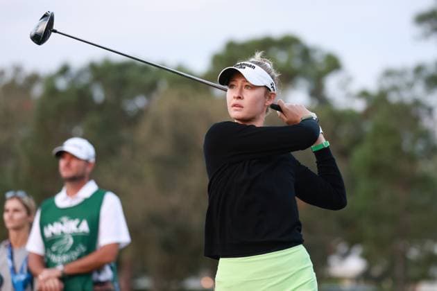 BELLEAIR, FL - NOVEMBER 13: LPGA, Golf Damen golfer Nelly Korda plays her tee shot on the 2nd hole on November 13, 2024, during the LPGA The ANNIKA driven by Gainbridge Pro Am at Pelican Golf Club in Belleair, Florida. (Photo by Brian Spurlock Icon Sportswire) GOLF: NOV 13 LPGA The ANNIKA driven by Gainbridge at Pelican Pro Am EDITORIAL USE ONLY Icon24111367