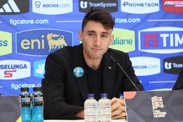 Italian Andrea Cambiaso pictured during a press conference, PK, Pressekonferenz of Italian national soccer team, ahead of tomorrow game against Belgium in the Nations League group phase, Wednesday 13 November 2024 in Brussels. BRUNOxFAHY  x105334489x