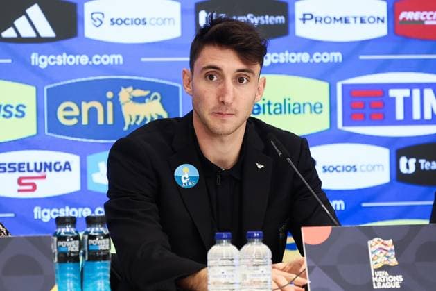 Italian Andrea Cambiaso pictured during a press conference, PK, Pressekonferenz of Italian national soccer team, ahead of tomorrow game against Belgium in the Nations League group phase, Wednesday 13 November 2024 in Brussels. BRUNOxFAHY  x105334504x