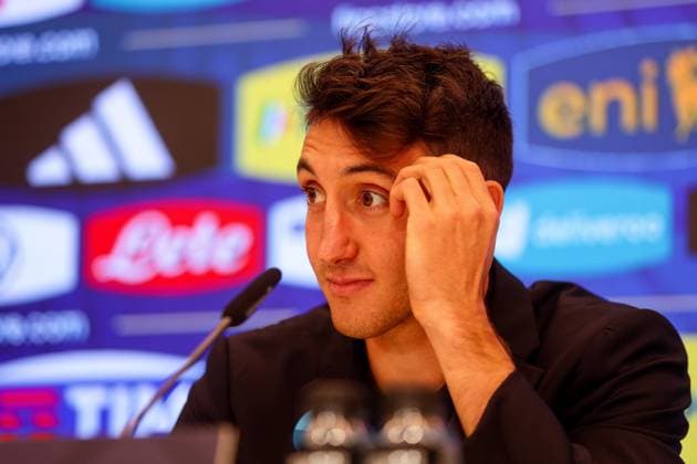 Italian National Football Team Media Activities 13 11 2024 BRUSSELS, BELGIUM - NOVEMBER 13 : Andrea Cambiaso defender of Italy pictured during the press conference, PK, Pressekonferenz prior to the upcoming UEFA Nations League game between Belgium and Italy on November 13, 2024 in Brussels, Belgium, 13 11 2024 Brussels Belgium  Copyright: xTomasxSiskx