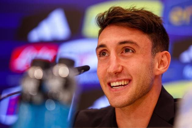 Italian National Football Team Media Activities 13 11 2024 BRUSSELS, BELGIUM - NOVEMBER 13 : Andrea Cambiaso defender of Italy pictured during the press conference, PK, Pressekonferenz prior to the upcoming UEFA Nations League game between Belgium and Italy on November 13, 2024 in Brussels, Belgium, 13 11 2024 Brussels Belgium  Copyright: xTomasxSiskx