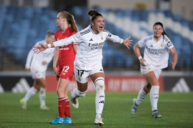 UEFA Women s Champions League - Real Madrid vs FC Twente MADRID, SPAIN -November 13: Carla Camacho of Real Madrid women celebrates a goal during the UEFA Women s Champions League match between Real Madrid and FC Twente at Alfredo Di Stefano stadium in Madrid. (Photo by Guillermo Martinez) Madrid Alfredo Di Stefano Stadium Spain Copyright: xGuillermoxMartinezx