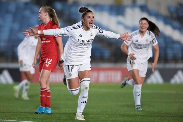 UEFA Women s Champions League - Real Madrid vs FC Twente MADRID, SPAIN -November 13: Carla Camacho of Real Madrid women celebrates a goal during the UEFA Women s Champions League match between Real Madrid and FC Twente at Alfredo Di Stefano stadium in Madrid. (Photo by Guillermo Martinez) Madrid Alfredo Di Stefano Stadium Spain Copyright: xGuillermoxMartinezx