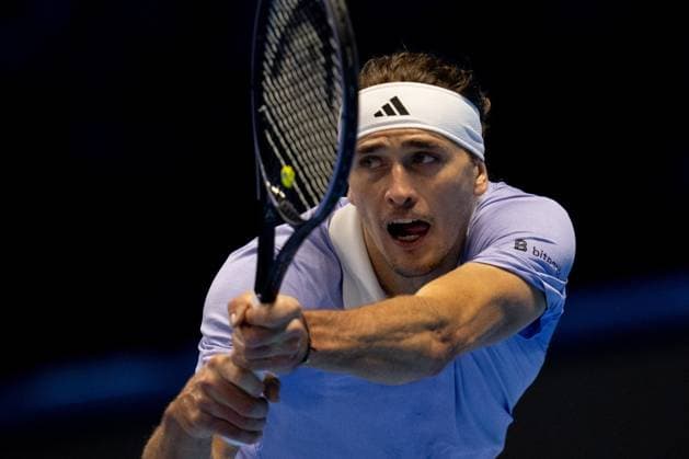 Germany s Alexander Zverev react during the singles tennis match of the ATP, Tennis Herren World Tour Finals against Norway s Casper Ruud& xa0;at the Inalpi Arena in Turin, Italy - - Wednesday, November 13, 2024.  Copyright: xMarcoxAlpozzi LaPressex