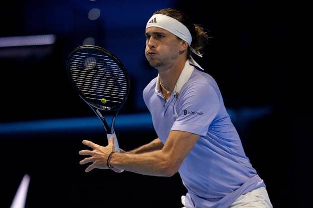 Germany s Alexander Zverev react during the singles tennis match of the ATP, Tennis Herren World Tour Finals against Norway s Casper Ruud& xa0;at the Inalpi Arena in Turin, Italy - - Wednesday, November 13, 2024.  Copyright: xMarcoxAlpozzi LaPressex