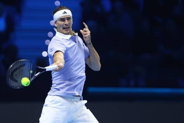 Alexander Zverev (Germany) controls the ball, Day 4, Nitto ATP, Tennis Herren Finals 2024, INALPI Arena, November 13, 2024, Turin, Italy.