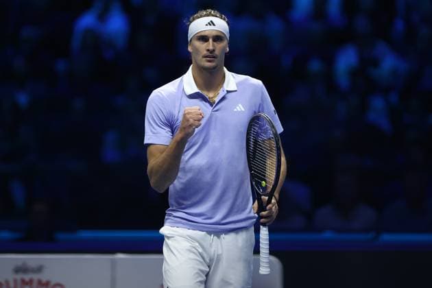 Alexander Zverev vs Casper Ruud Alexander Zverev of Germany celebrates during the Round Robin singles match between Alexander Zverev of Germany and Casper Ruud of Norway on Day four of the Nitto ATP, Tennis Herren World Tour Finals. Turin Inalpi Arena Italy Copyright: xMarcoxCanonierox