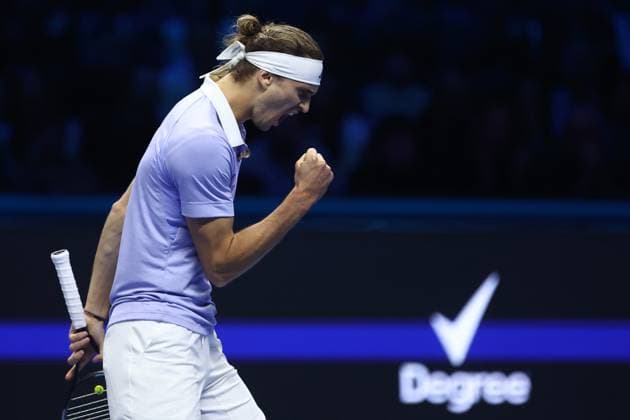 Alexander Zverev vs Casper Ruud Alexander Zverev of Germany celebrates during the Round Robin singles match between Alexander Zverev of Germany and Casper Ruud of Norway on Day four of the Nitto ATP, Tennis Herren World Tour Finals. Turin Inalpi Arena Italy Copyright: xMarcoxCanonierox