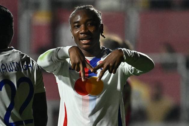 Melchie Dumornay of Olympique Lyonnais celebrates after scoring the gol of 0-1 during Group A - Day 3 - UEFA Women s Champions League 2023 24 between A.S. Roma and Olympique Lyonnais at the Tre Fontane Stadium on November 13, 2024 in Rome, Italy.  Copyright: xDomenicoxCippitelli IPAxSportx x xx IPA_51528821 IPA_Agency_IPA51528821