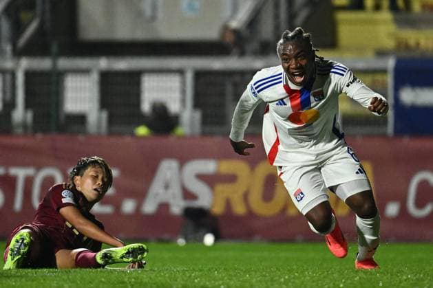 Melchie Dumornay of Olympique Lyonnais celebrates after scoring the gol of 0-1 during Group A - Day 3 - UEFA Women s Champions League 2023 24 between A.S. Roma and Olympique Lyonnais at the Tre Fontane Stadium on November 13, 2024 in Rome, Italy.  Copyright: xDomenicoxCippitelli IPAxSportx x xx IPA_51529004 IPA_Agency_IPA51529004