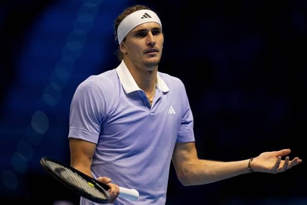 Germany s Alexander Zverev react during the singles tennis match of the ATP, Tennis Herren World Tour Finals against Norway s Casper Ruud& xa0;at the Inalpi Arena in Turin, Italy - - Wednesday, November 13, 2024.  Copyright: xMarcoxAlpozzi LaPressex