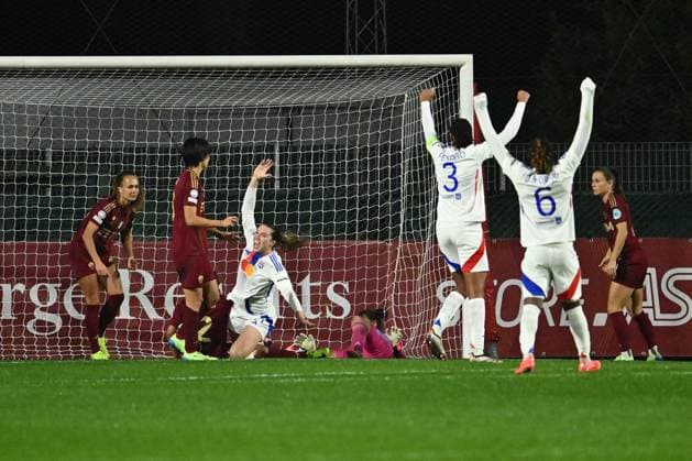 Vanessa Gilles of Olympique Lyonnais celebrates after scoring the gol of 0-3 during Group A - Day 3 - UEFA Women s Champions League 2023 24 between A.S. Roma and Olympique Lyonnais at the Tre Fontane Stadium on November 13, 2024 in Rome, Italy.  Copyright: xDomenicoxCippitelli IPAxSportx x xx IPA_51529704 IPA_Agency_IPA51529704