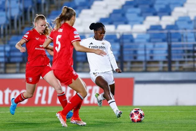 November 13, 2024, Valdebebas, Madrid, SPAIN: Linda Caicedo of Real Madrid in action during the UEFA Womenâ€⠢s Champions League, Group B, football match played between Real Madrid and FC Twente at Alfredo Di Stefano stadium on November 13, 2024, in Valdebebas, Madrid, Spain. Valdebebas SPAIN - ZUMAa181 20241113_zaa_a181_037 Copyright: xDennisxAgyemanx