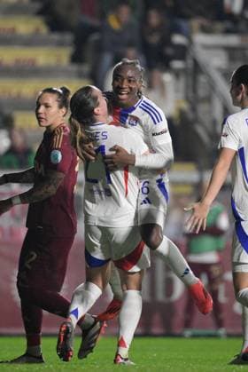 CALCIO - Champions League Women - Roma Women vs Lyon Olympique Lyonnais Melchie Dumornay celebrates after scoring the goal 0-1 during the UEFA Womenâ??s Champions League 2024 25 group stage group A match between AS Roma Women vs Olympique Lyonnais at the Tre Fontane stadium Rome on 13 November 2024. Rome Italy  Copyright: xIPAxSport ABACAx