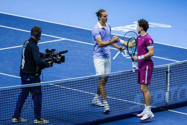 TENNIS - Internazionali di Tennis - Nitto ATP, Tennis Herren Finals - Zverev vs Ruud Alexander Zverev of Germany and Casper Ruud of Norwayseen iat the end of the match during Men s Singles Group Stage match against Casper Ruud of Norway on day four of the Nitto ATP Finals 2024 at Inalpi Arena Turin Italy  Copyright: xIPAxSport ABACAx