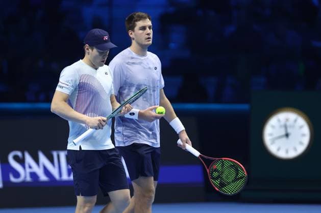Harri Heliovaara (Finland) and Henry (Great Britain) looks on, Day 5, Nitto ATP, Tennis Herren Finals 2024, INALPI Arena, November 14, 2024, Turin, Italy.