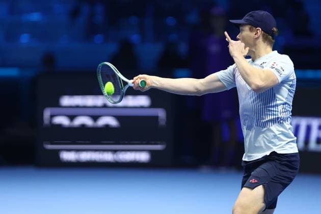 Harri Heliovaara (Finland) controls the ball, Day 5, Nitto ATP, Tennis Herren Finals 2024, INALPI Arena, November 14, 2024, Turin, Italy.