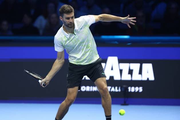 Nikola Mektic (Croatia) controls the ball, Day 5, Nitto ATP, Tennis Herren Finals 2024, INALPI Arena, November 14, 2024, Turin, Italy.