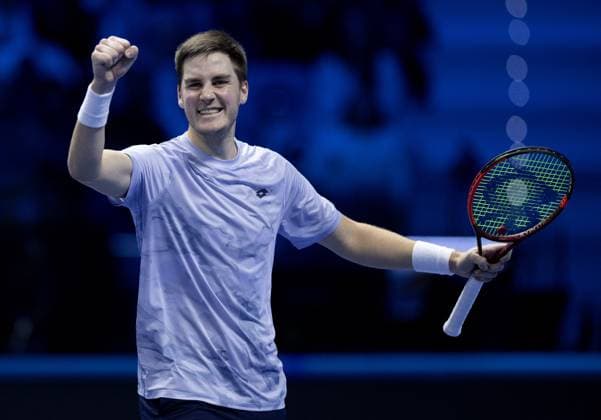 Henry Patten of Great Britain celebrates on match point Nitto ATP, Tennis Herren Finals, Day 5, Tennis, Inalpi Arena, Turin, Italy 14 Nov 2024  Copyright: xEllaxLing Shutterstockx 14893644g
