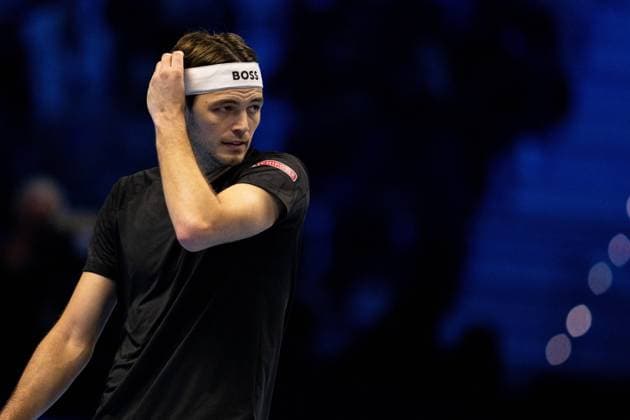 United States Taylor Fritz react during the singles tennis match of the ATP, Tennis Herren World Tour Finals against Australia s Alex de Minaur at the Inalpi Arena in Turin, Italy - - Thursday, November 14, 2024.  Copyright: xMarcoxAlpozzi LaPressex