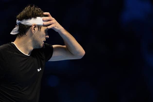 United States Taylor Fritz react during the singles tennis match of the ATP, Tennis Herren World Tour Finals against Australia s Alex de Minaur at the Inalpi Arena in Turin, Italy - - Thursday, November 14, 2024.  Copyright: xMarcoxAlpozzi LaPressex